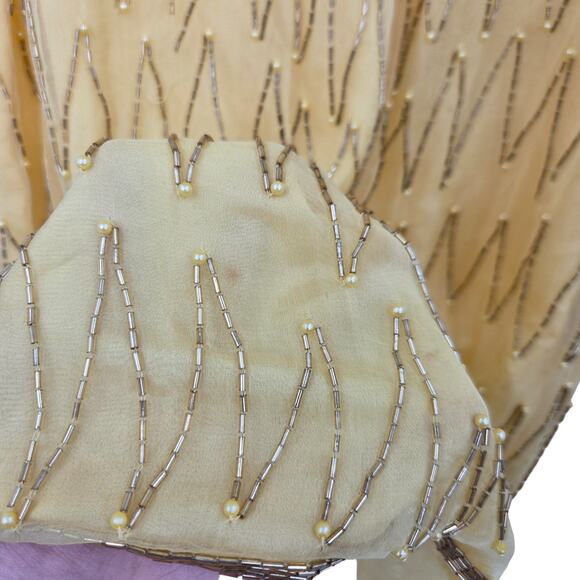 VTG MARK & JOHN BY GOPAL SILK BEADED FLAPPER CREW NECK SHORT SLEEVE MIDI DRESS - Picture 8 of 9